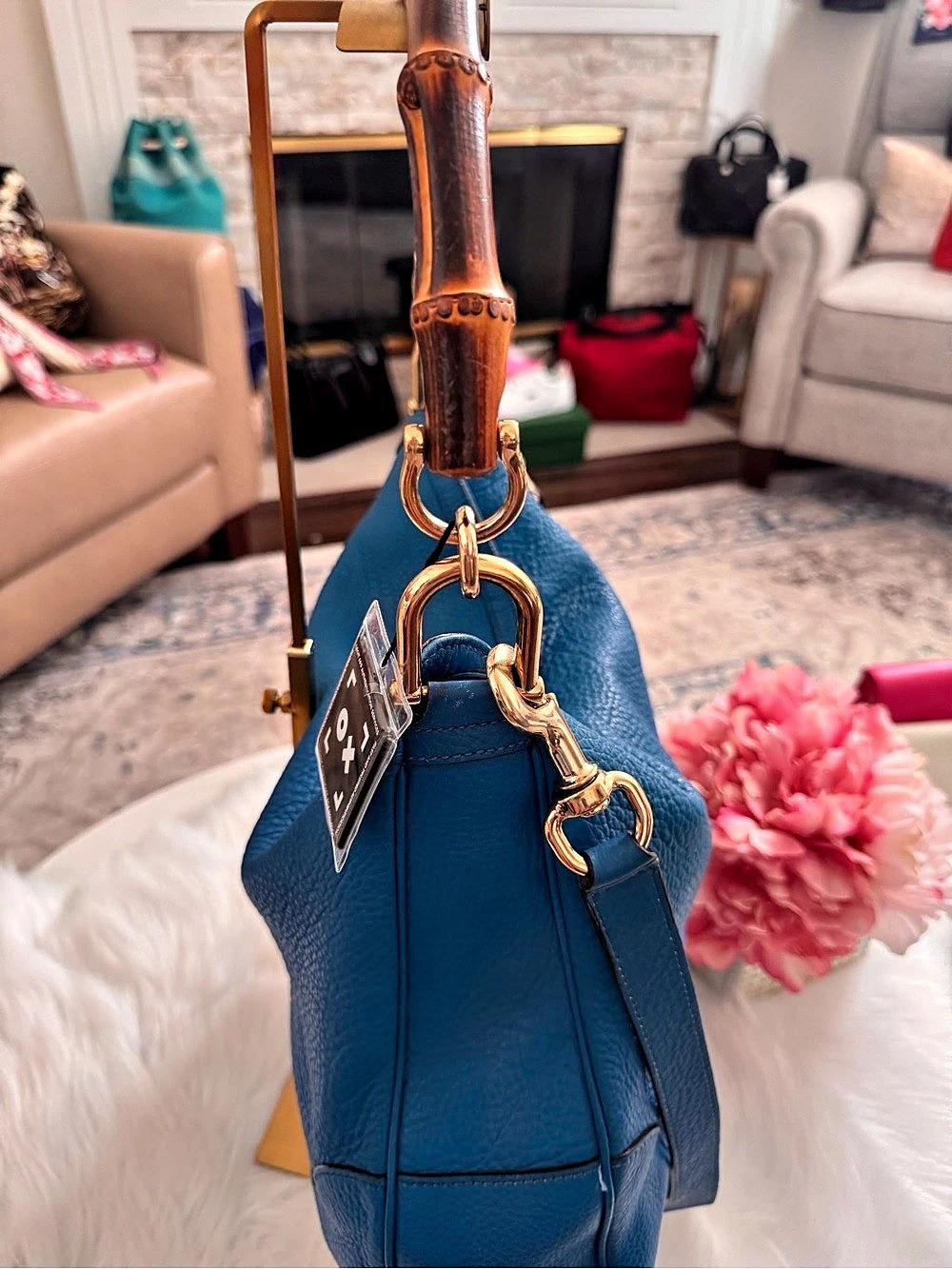 Gucci Bamboo Handle Hobo Bag Shoulder Bag Blue - Picture 7 of 16